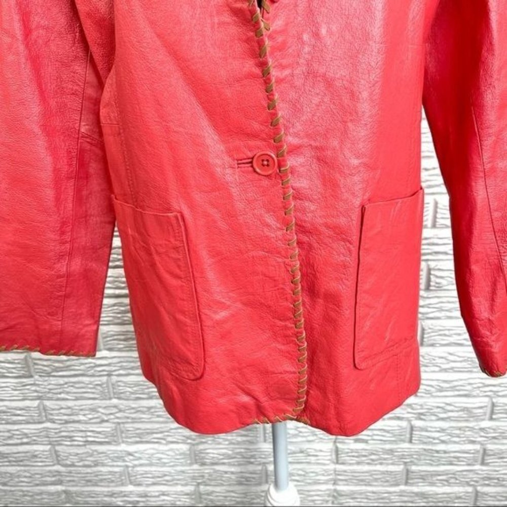 Vintage Metro Style Coral Genuine Leather Size 16 Tan Embroidered Trim - Picture 4 of 9